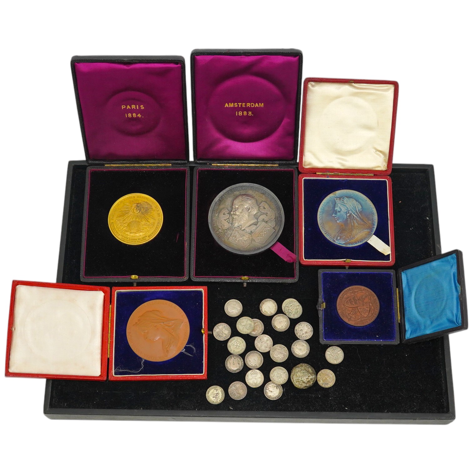 British Royal commemorative medals, Victoria Diamond Jubilee, bronze and silver medals, each in case of issue, together with Barnsley and West Riding Junction Railway and Dock company medal July 16, 1885